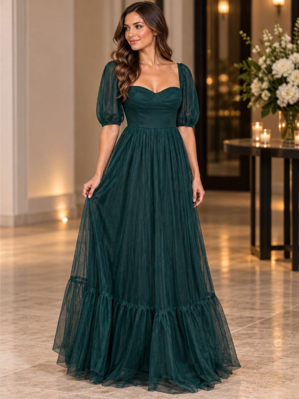 Anaya With Love Green Maxi Dress Size 2 Formal Puff Sleeves Bridesmaid Emerald
